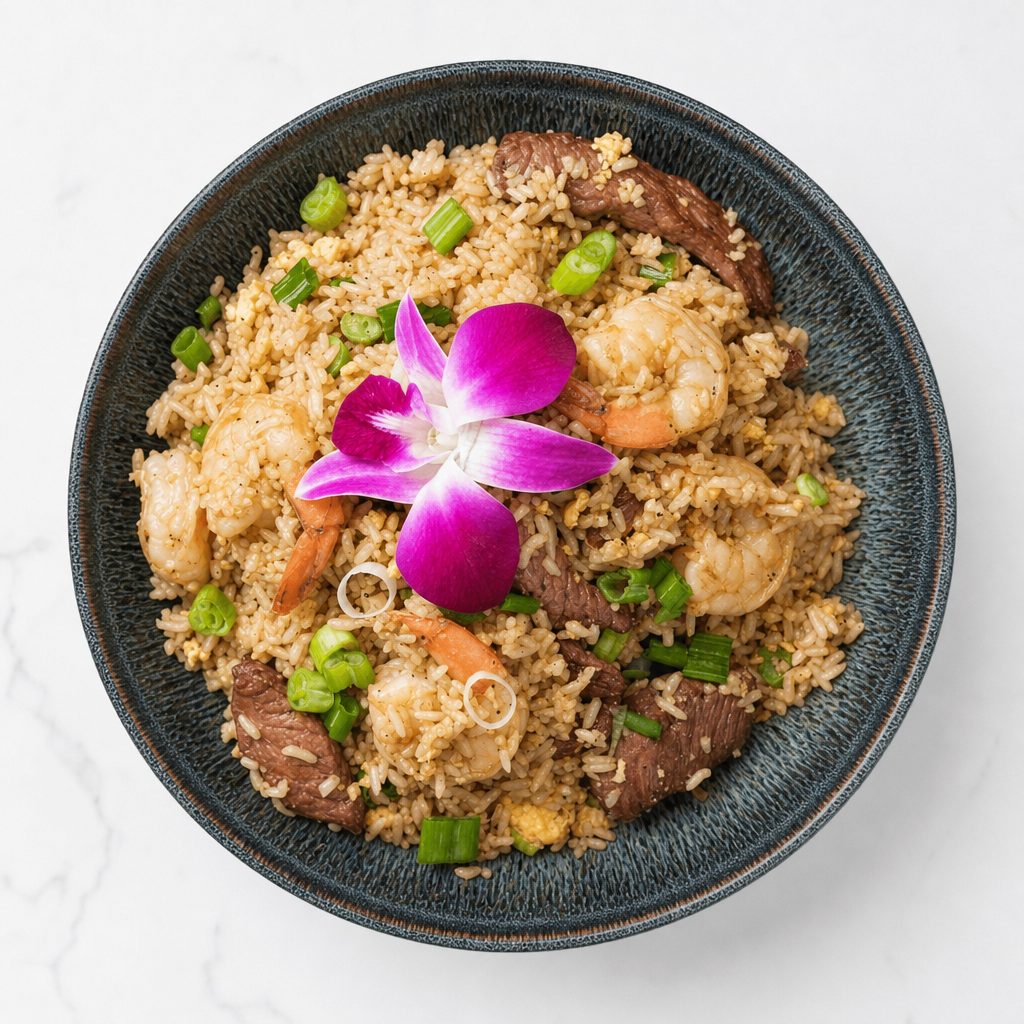Chaufa Mar & Tierra (Beef Tenderloin & Shrimp).