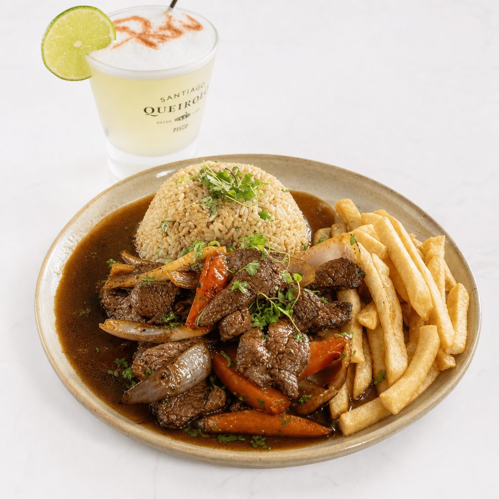 Cilantro Rice with Lomo Saltado - Beef Tenderloin..
