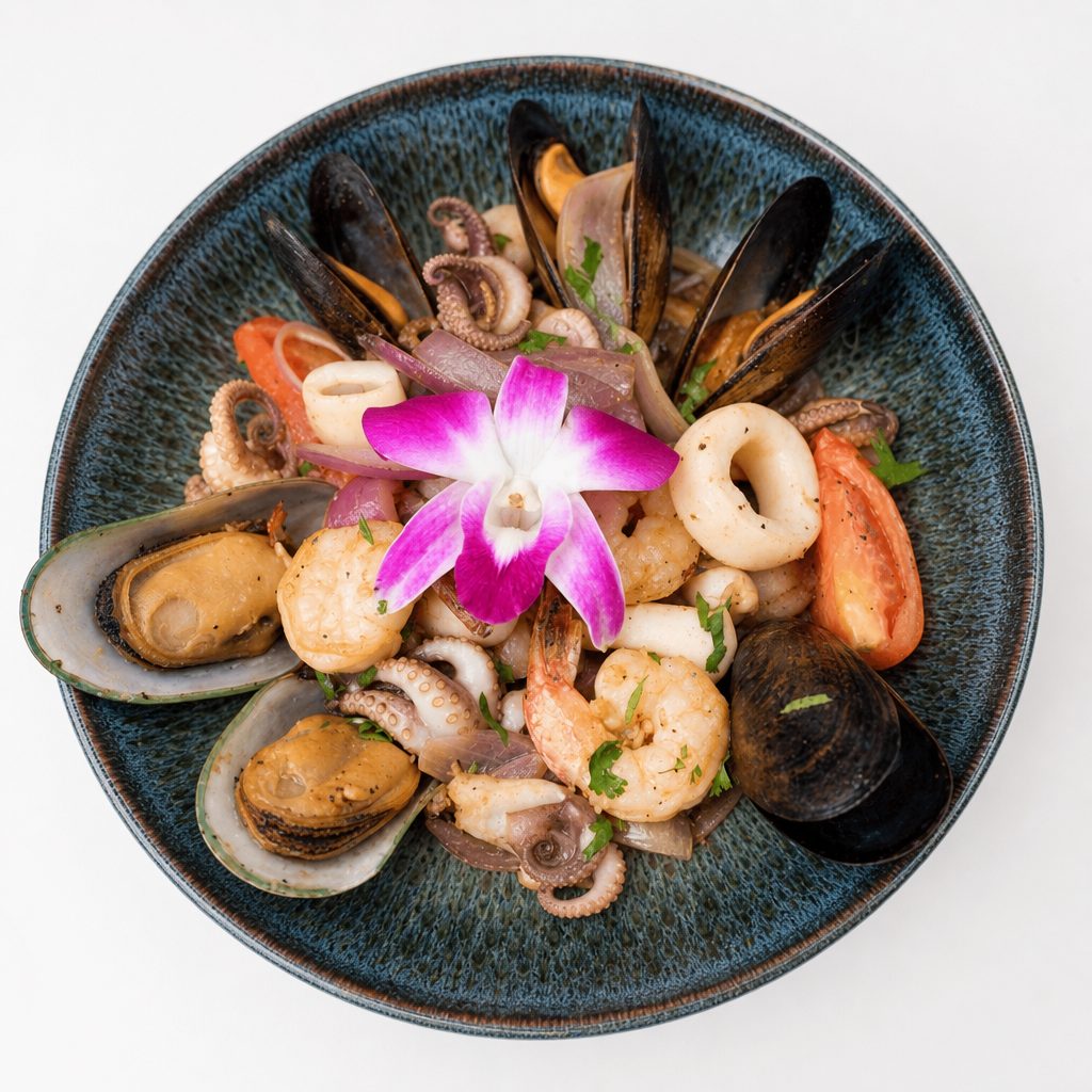 Sautéed Seafood & Cilantro Rice.
