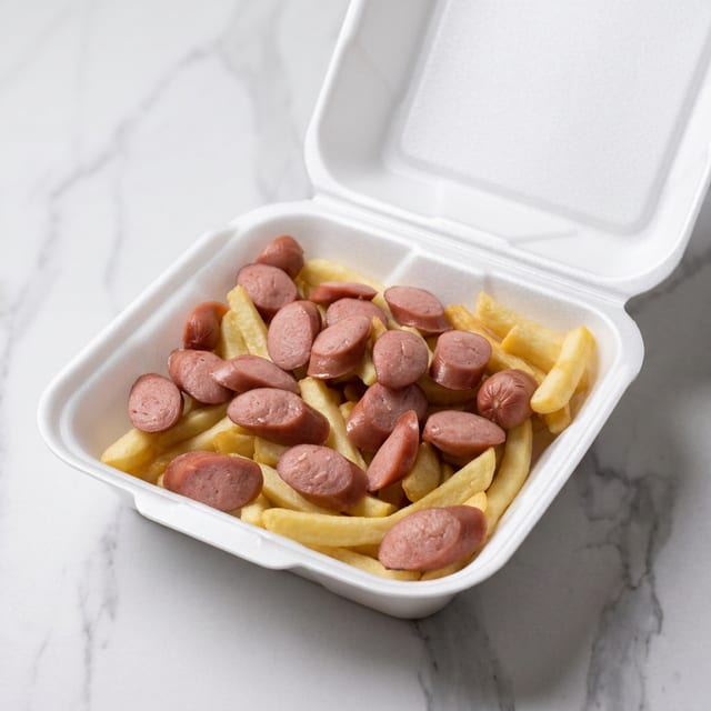 Salchipapa.