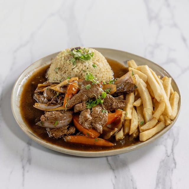 Cilantro Rice with Lomo Saltado - Beef Tenderloin..