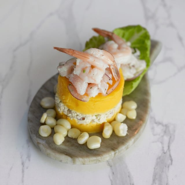 Causa Acevichada Fish & Shrimp.
