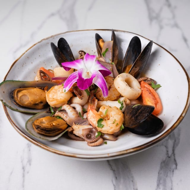 Sautéed Seafood & Cilantro Rice.